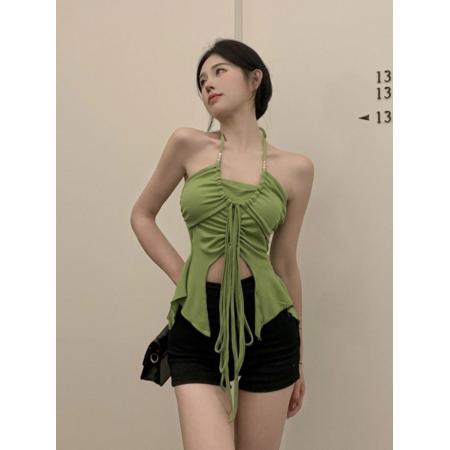 FA37923# 辣妹挂脖系带不规则抹胸女夏季新款修身显瘦别致吊带上衣 服裝批發女裝批發服飾貨源
