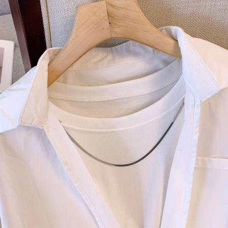 FA37931# ～法式假两件长袖衬衫女早秋设计感小众休闲短款上衣 服裝批發女裝批發服飾貨源