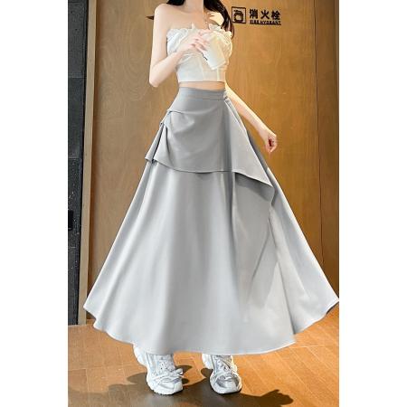 FA37934# 不规则荷叶边半身裙女夏季新款高腰伞裙显瘦休闲A字大摆长裙 服裝批發女裝批發服飾貨源
