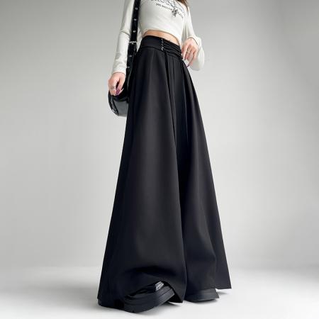 FA37935# 咖色设计感西装阔腿裤女秋季新款高腰绑带垂感显瘦休闲拖地裤 服裝批發女裝批發服飾貨源