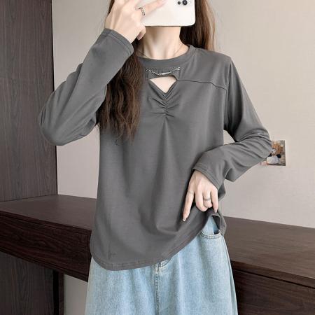 FA37938# 秋装新款胖mm200斤设计感时尚宽松显瘦大码女装长袖T恤上衣潮 服裝批發女裝批發服飾貨源
