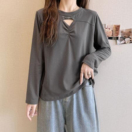 FA37938# 秋装新款胖mm200斤设计感时尚宽松显瘦大码女装长袖T恤上衣潮 服裝批發女裝批發服飾貨源