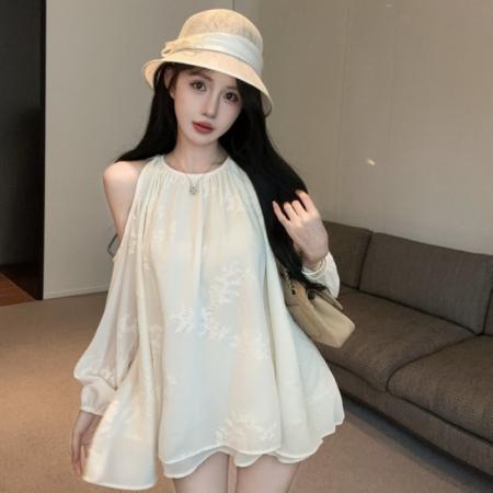FA37940# 纯欲气质高级感露肩上衣女秋季性感宽松显瘦绝美衬衫 服裝批發女裝批發服飾貨源