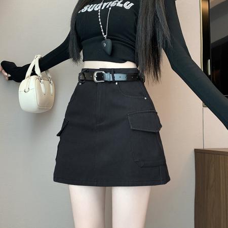 FA37961# 甜酷辣妹军工装百搭潮流高腰短裙A字半身裙裤裙配腰带 服裝批發女裝批發服飾貨源