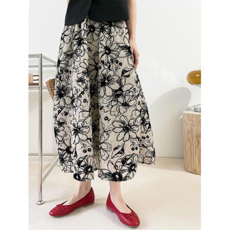 FA37966# 早秋植绒半裙女重工小众复古法式高腰中长款A字裙 服裝批發女裝批發服飾貨源