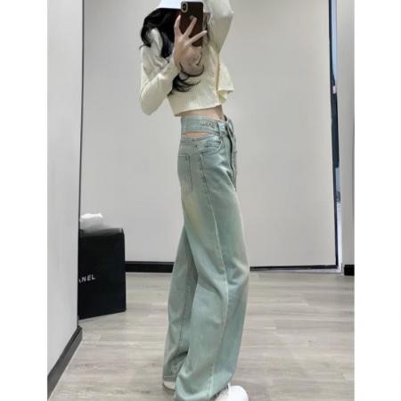 FA37967# 春秋新款高腰显瘦宽松百搭阔腿小个子拖地蓝色水洗牛仔裤直筒 服裝批發女裝批發服飾貨源