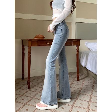 FA37969# 美式复古水洗辣妹低腰微喇裤女春秋新款修身显瘦喇叭长裤 服裝批發女裝批發服飾貨源