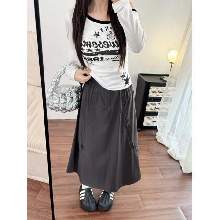 FA37991# 工装裙女秋季新款高腰a字伞裙显瘦小个子美式复古半身裙 服裝批發女裝批發服飾貨源