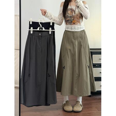 FA37991# 工装裙女秋季新款高腰a字伞裙显瘦小个子美式复古半身裙 服裝批發女裝批發服飾貨源