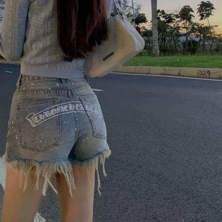 FA38005# 美式高街泼墨毛边牛仔短裤女夏季字母印花辣妹高腰显瘦A字热裤子  服裝批發女裝批發服飾貨源