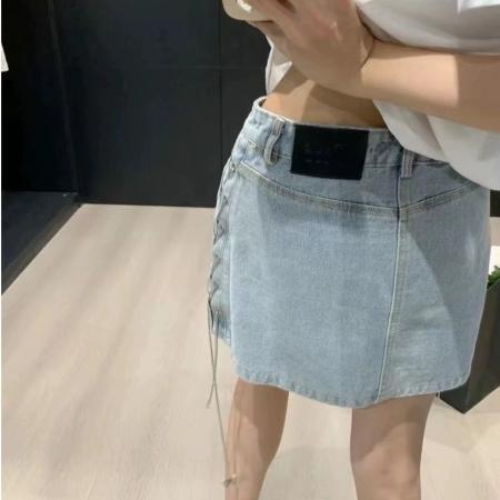 FA38007# 美式辣妹水洗牛仔半身裙女夏季高腰修身显瘦a字蝴蝶链条包臀短裙  服裝批發女裝批發服飾貨源