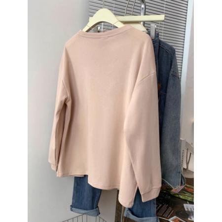 FA38047# 特大码300斤纯棉长袖t恤女设计感开叉下摆上衣  服裝批發女裝批發服飾貨源