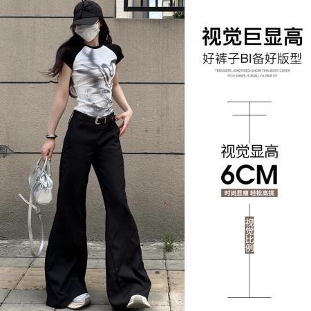 FA38053# 美式低腰喇叭西装裤女夏季新款春秋垂坠感休闲微喇马蹄阔腿裤  服裝批發女裝批發服飾貨源