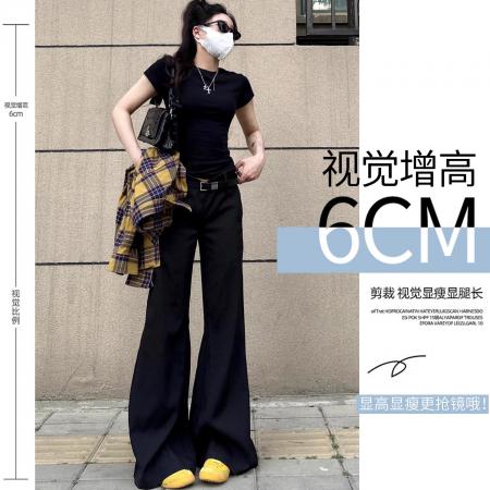 FA38053# 美式低腰喇叭西装裤女夏季新款春秋垂坠感休闲微喇马蹄阔腿裤  服裝批發女裝批發服飾貨源