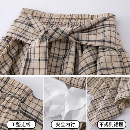 FA38055# 假衬衫格子半身裙女夏季新款高腰a字显瘦百搭不规则韩系短裙  服裝批發女裝批發服飾貨源