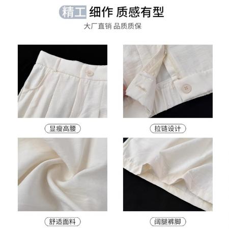 FA38058# 粉色慵懒奶芙西装短裤女夏季薄款高腰显瘦小个子五分裤冰丝阔腿裤  服裝批發女裝批發服飾貨源