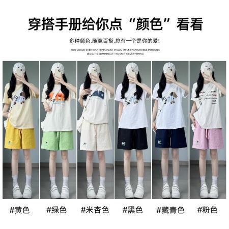 FA38062# 黄色刺绣小狗短裤女夏季薄款泡泡纱速干沙滩裤宽松显瘦运动五分裤  服裝批發女裝批發服飾貨源
