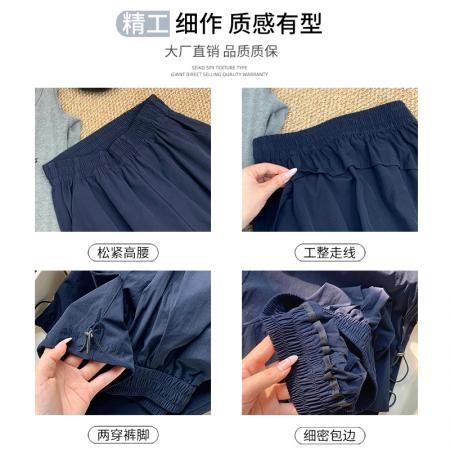 FA38065# 藏青色美式复古工装裤女夏季休闲宽松垂坠感小个子显瘦直筒阔腿裤  服裝批發女裝批發服飾貨源