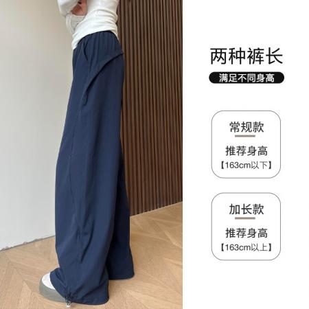 FA38065# 藏青色美式复古工装裤女夏季休闲宽松垂坠感小个子显瘦直筒阔腿裤  服裝批發女裝批發服飾貨源