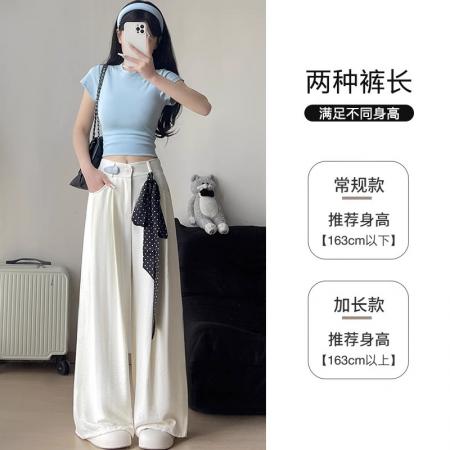 FA38066# 白色阔腿裤女夏季薄款新款高腰垂感小个子直筒奶芙山本西装裤  服裝批發女裝批發服飾貨源