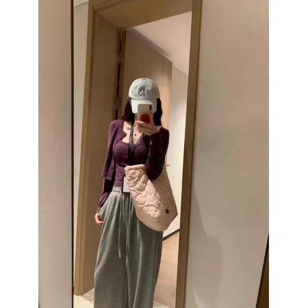 FA38085# 紫色吊带外搭开衫高级感秋流行穿搭短款修身长袖上衣+长裤三件套 服裝批發女裝批發服飾貨源