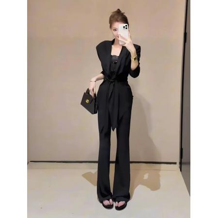 FA38086# 早秋新款纯欲辣妹吊带背心女修身显瘦中长款开衫高腰休闲裤三件套 服裝批發女裝批發服飾貨源