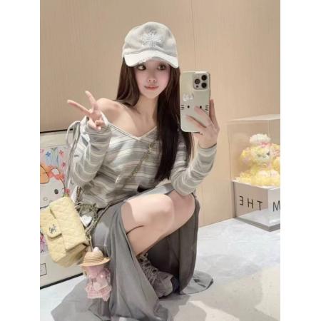 FA38095# 慵懒休闲套装女秋季新款韩系宽松薄款防晒T恤鱼尾半身裙子两件套 服裝批發女裝批發服飾貨源