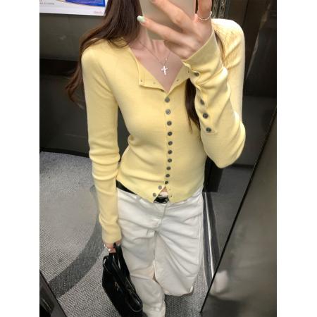 FA38098# 图法式单排扣长袖羊毛针织开衫女早秋新款修身显瘦上衣 服裝批發女裝批發服飾貨源