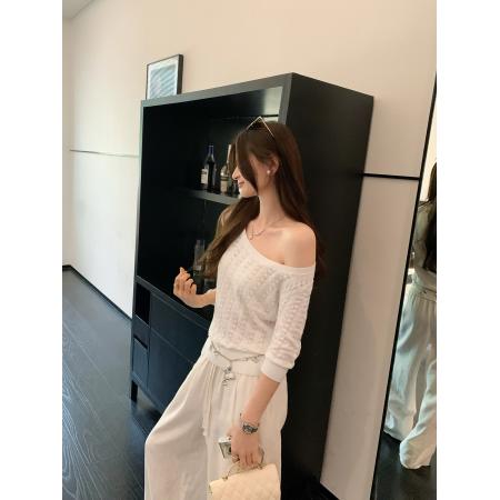 FA38100# 图法式高级感镂空羊毛针织衫女夏新款修身显瘦五分袖上衣 服裝批發女裝批發服飾貨源