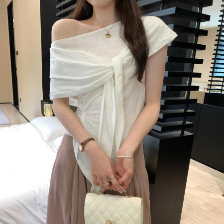 FA38101# 图慵懒麻棉披肩套装女夏新款收腰显瘦斜肩短袖上衣两件套 服裝批發女裝批發服飾貨源