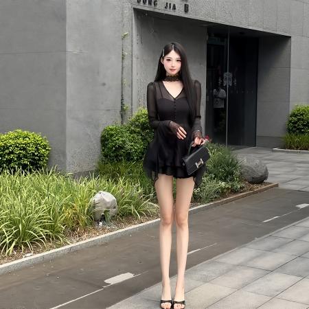 FA38129# 今年流行漂亮套装女早秋气质名媛黑色吊带背心衬衫百褶短裙三件套 服裝批發女裝批發服飾貨源