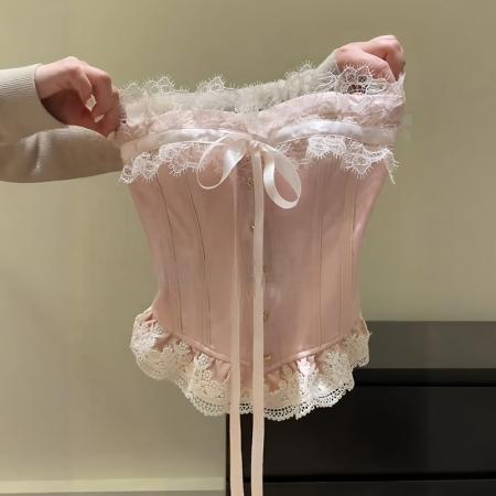 FA38131# 法式纯欲风蕾丝拼接抹胸背心女夏季新款修身显瘦内搭上衣外穿 服裝批發女裝批發服飾貨源