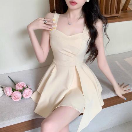 FA38148# 修身显瘦连衣裙女新款不规则收腰短裙子a字 服裝批發女裝批發服飾貨源