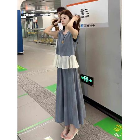 FA38156# 时尚减龄套装裙女夏季新款洋气显瘦减龄无袖上衣半身裙气质两件套 服裝批發女裝批發服飾貨源