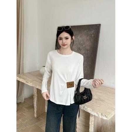 FA38179# 欧货安可拉红t恤女长袖新款正肩宽松不规则白内搭打底衫上衣 服裝批發女裝批發服飾貨源