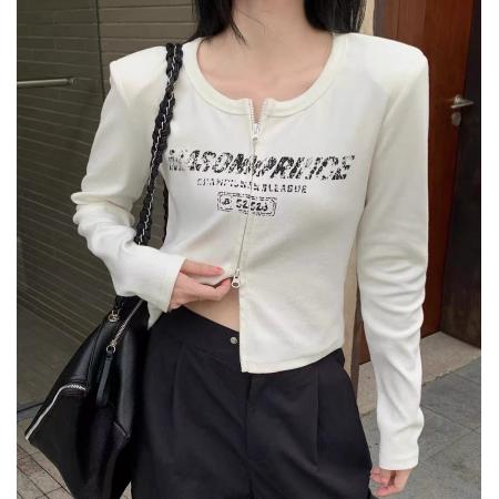 FA38181# 不规则双拉链长袖t恤女秋冬美式y2k辣妹短款上衣高级感打底衫内搭 服裝批發女裝批發服飾貨源