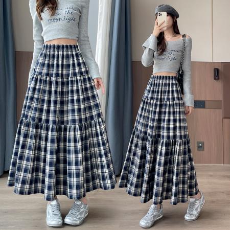 FA38231# 小个子秋冬季磨毛格子半身裙高腰修身公主裙 服裝批發女裝批發服飾貨源