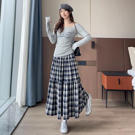 FA38231# 小个子秋冬季磨毛格子半身裙高腰修身公主裙 服裝批發女裝批發服飾貨源