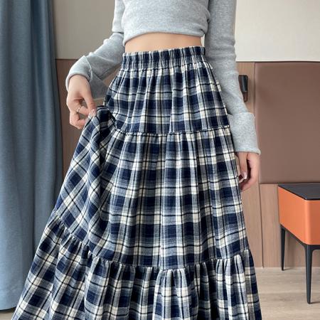 FA38231# 小个子秋冬季磨毛格子半身裙高腰修身公主裙 服裝批發女裝批發服飾貨源