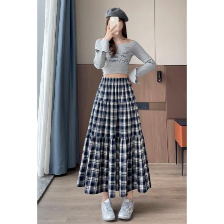 FA38231# 小个子秋冬季磨毛格子半身裙高腰修身公主裙 服裝批發女裝批發服飾貨源