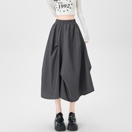 FA38241# 褶皱裙女秋冬新款高腰a字大摆伞裙设计感不规则半身裙潮 服裝批發女裝批發服飾貨源