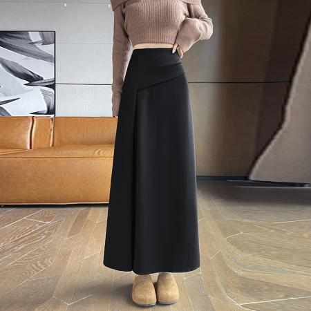 FA38243# 开叉半身裙女秋季新款不规则a字高腰垂感遮胯长裙子 服裝批發女裝批發服飾貨源