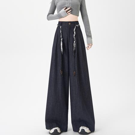 FA38246# 丝巾系带阔腿裤秋季新款韩版百搭气质高腰显瘦长裤女 服裝批發女裝批發服飾貨源