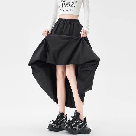 FA38247# 白色褶皱花苞半身裙女秋冬新款遮胯a字裙蓬蓬灯笼长裙子 服裝批發女裝批發服飾貨源