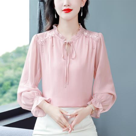 FA38272# 秋季新款蝴蝶结立领长袖雪纺衫女上衣洋气打底衫显瘦衬衫 服裝批發女裝批發服飾貨源