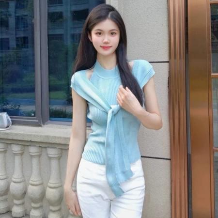 FA38294# 网红女装新款修身时尚气质削肩舒适针织背心+披肩两件套女装 服裝批發女裝批發服飾貨源