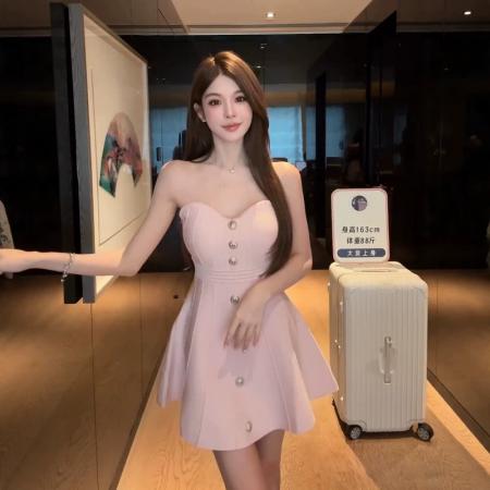 FA38297# 法式气质名媛抹胸连衣裙女早秋新款高级感显瘦短款开衫两件套套装 服裝批發女裝批發服飾貨源