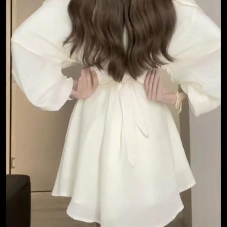 FA38303# 裤子带雪纺内里松本丧丧杏色绑带连衣裙短裤女套装 服裝批發女裝批發服飾貨源