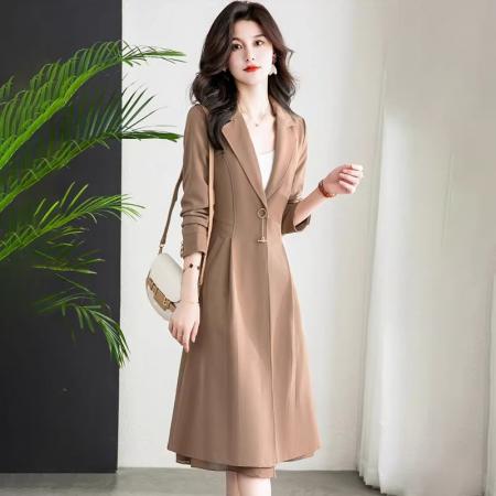 FA38318# 风衣外套女款春秋新款高贵中长款流行时尚意法大衣垂感 服裝批發女裝批發服飾貨源