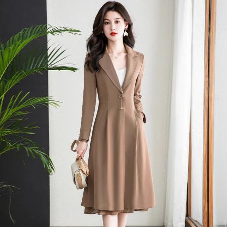 FA38318# 风衣外套女款春秋新款高贵中长款流行时尚意法大衣垂感 服裝批發女裝批發服飾貨源